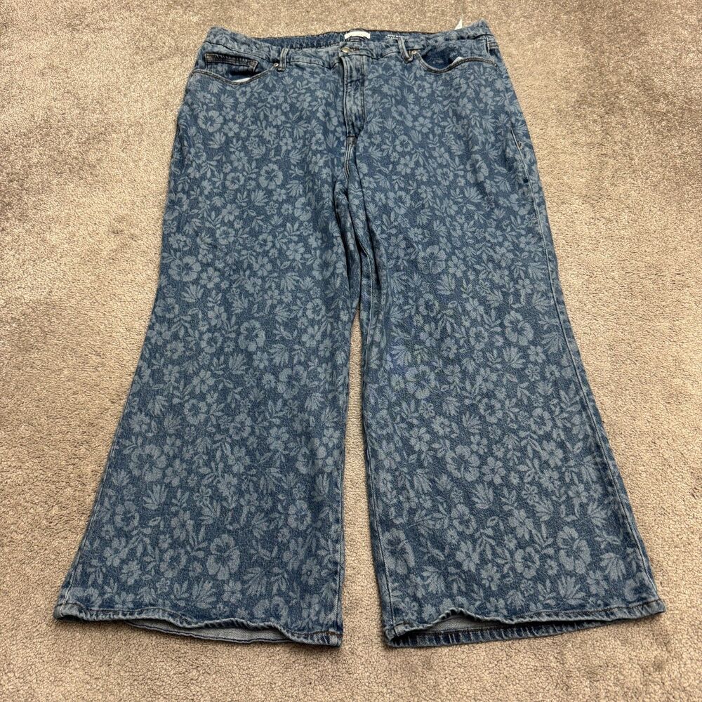 Good American Good Waist Palazzo Wide Leg Crop Jeans Womens 20 Floral Print